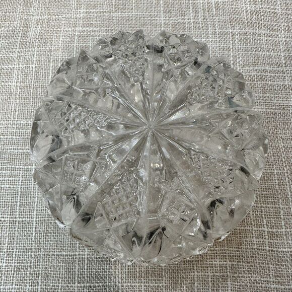 American Brilliant Bowl Trinket‎ Dish with Lid Crystal Glass Covered Dish 4" - Picture 1 of 9
